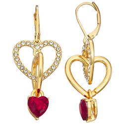 Double Heart Pave Gold Tone Dangle Earrings