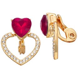 Napier Rhinestone Heart Gold Tone Clip-On Earrings