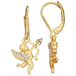 Napier Pave Cupid Gold Tone Dangle Earrings
