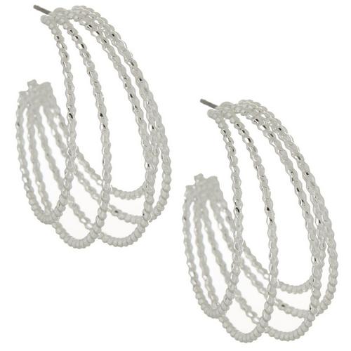 Napier Silver Tone 4 Row Textured Hoop Earrings