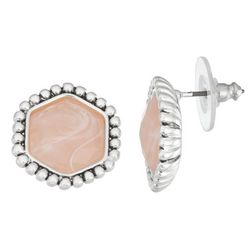 Napier Silvertone Hexagon Caviar Edged Stud Earrings