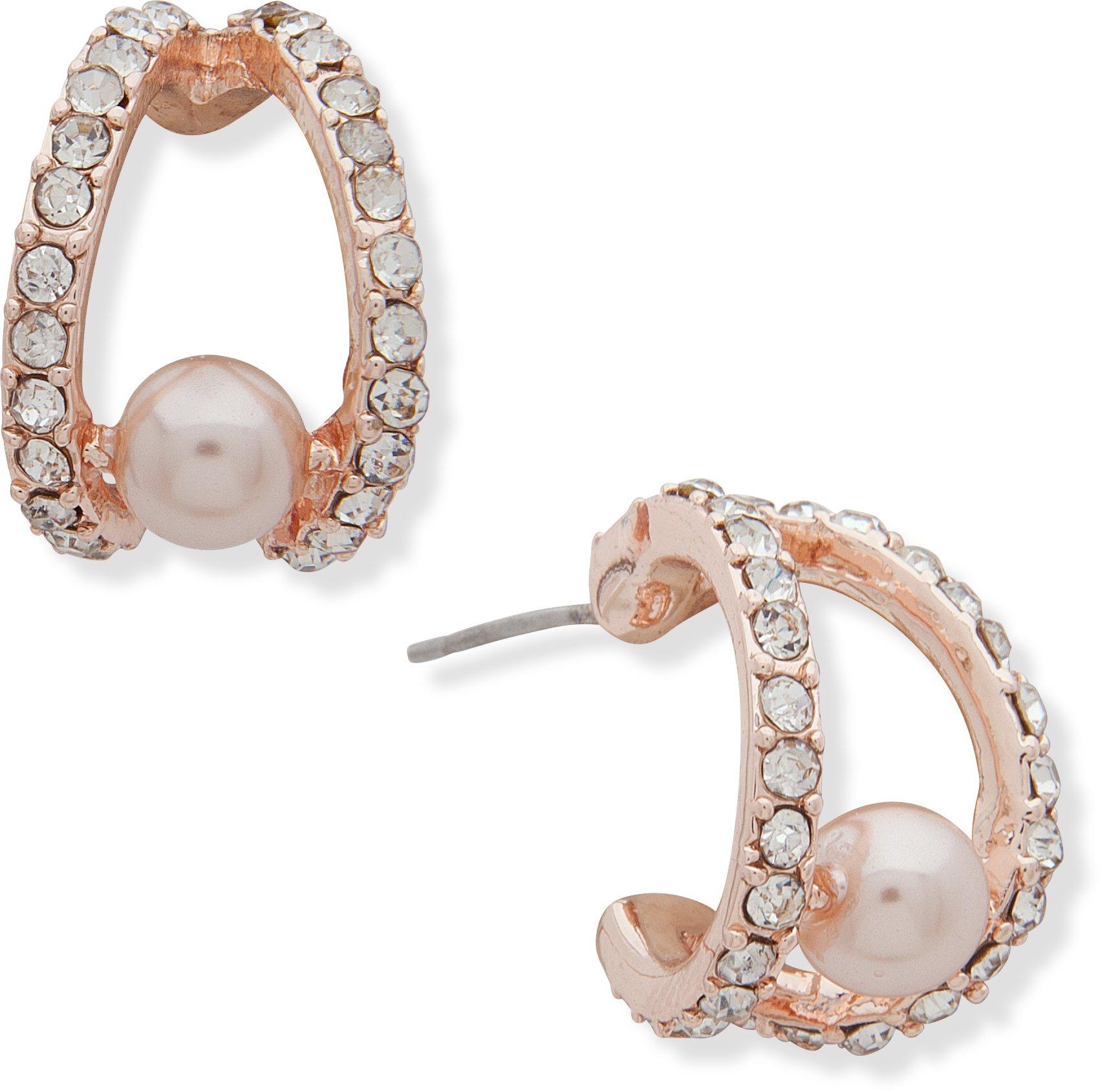 You're Invited Rose Gold Tone Faux Pearl Hoop Earrings