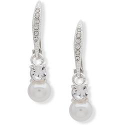 Silver Tone Faux Pearl Drop Earrings