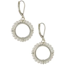 You're Invited Faux Pearl Circle Silver Tone Dangle Earrings