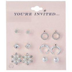 You're Invited 6-Pr. Pave Stud Silver Tone Earrings Set