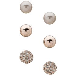 You're Invited 3-Pr. Pearl Rose Gold Tone Stud Earring Set