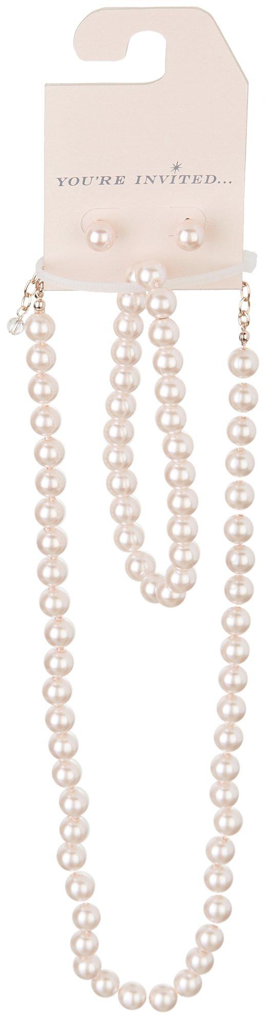 3-Pc. Pearl Necklace Bracelet & Earrings Set