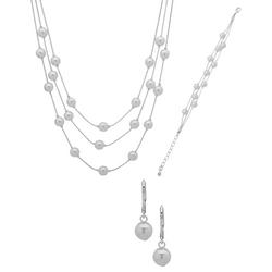 3-Pc Faux Pearl Necklace Bracelet Earring Set