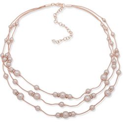 You're Invited Rose Gold Tone Triple Row Faux Pearl Necklace