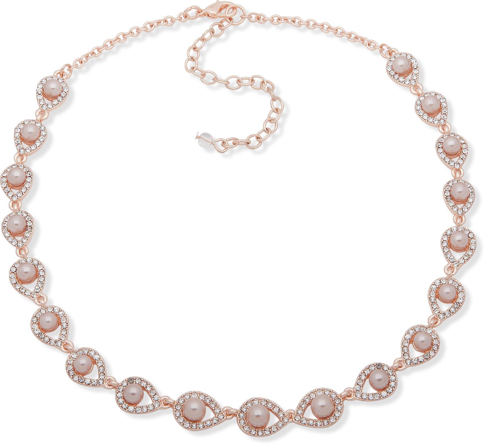 You're Invited Rose Gold Tone Faux Pearl Collar Necklace