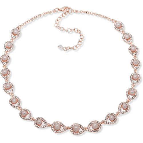 You're Invited Rose Gold Tone Faux Pearl Collar