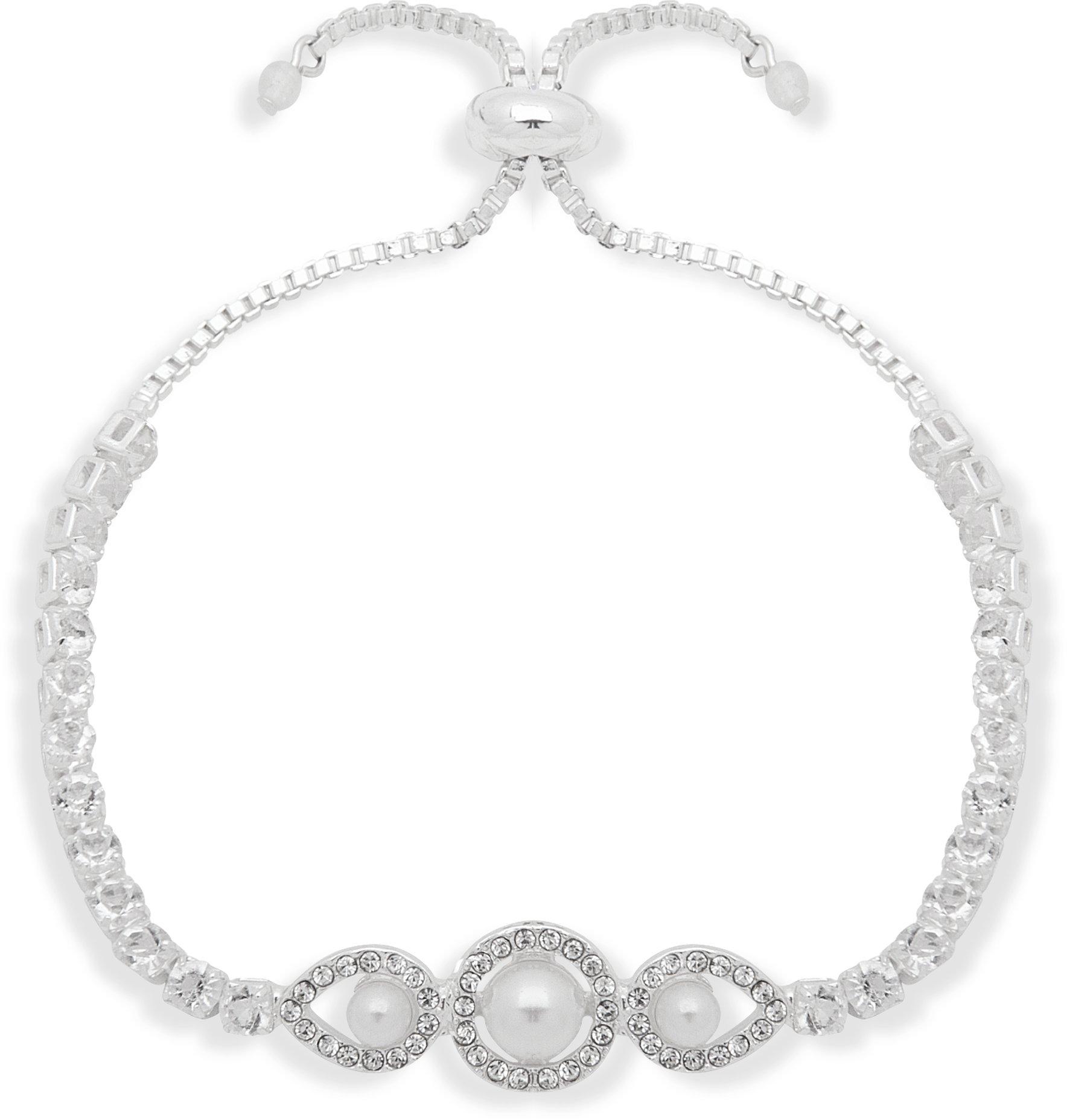 Silver Tone Faux Pearl Slider Bracelet