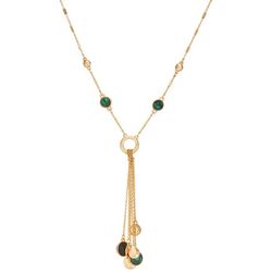 Napier Gold Tone Stationaty Gems Y-Tassel Necklace