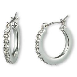 Gloria Vanderbilt Silver Tone Pave Hoop Earrings