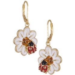 Napier Ladybug Flower Gold Tone Dangle Earrings