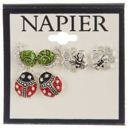 Napier 3-Pr Ladybug Snail Bee Pave Stud Earrings Set