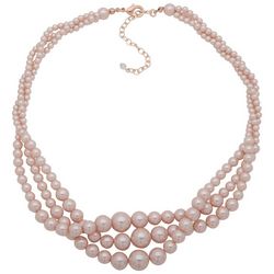 You're Invited  3 Row Rose Tone Faux Pearl Necklace