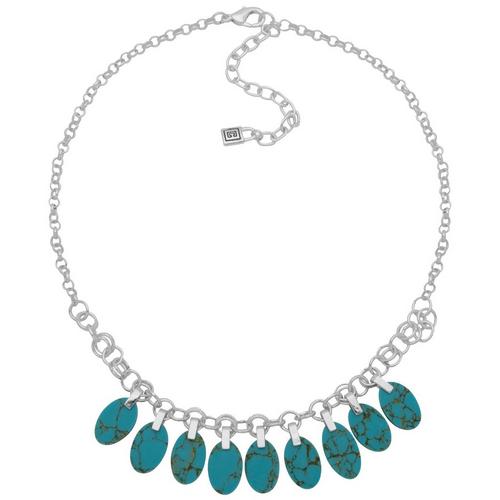 Chaps Silvertone Shakey Turquoise Ovals Frontal Necklace