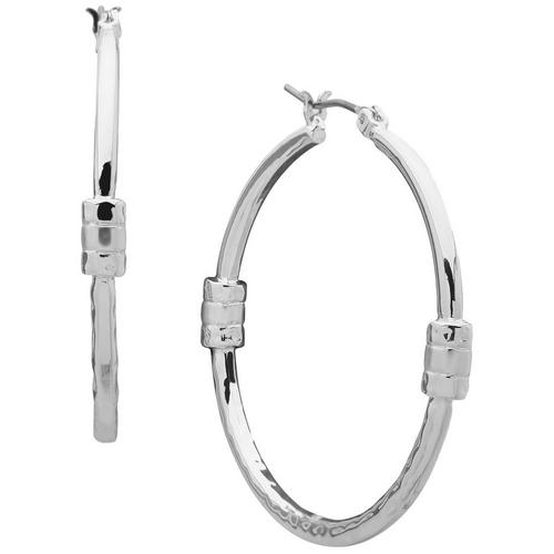 Chaps 40mm Linear Accent Silver Tone Hoop Earrings