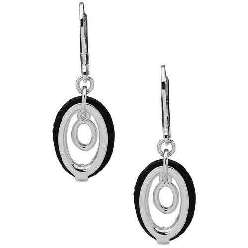 Chaps Silver Tone & Black Orbital Oval Earrings
