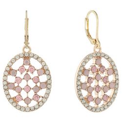 Gloria Vanderbilt Clear & Pink Oval Leverback Earrings