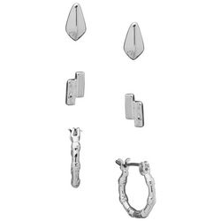 Chaps 3-pc. Silver Tone Post & Textured Hoop Earrings