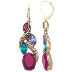 Napier Gold Tone Linear Vines With Colorful Stones Earrings