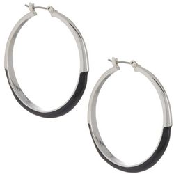 Nine West Enamel Silver Tone Hoop Earrings