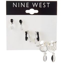 Nine West 3-Pr. Cabochon Drop C-Hoop Huggie Earrings Set