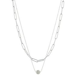 Nine West 2-Row Layered Pave Ball Pendant Chain Necklace