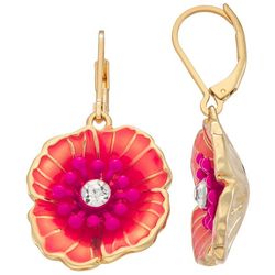 Napier Poppy Blooms Gold Tone Dangle Earrings
