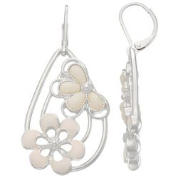 Napier Flower Teardrop Silver Tone Dangle Earrings