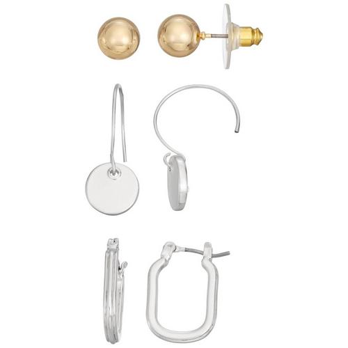 Napier 3-Pc. Multi Metal Hoop Drop Stud Earrings