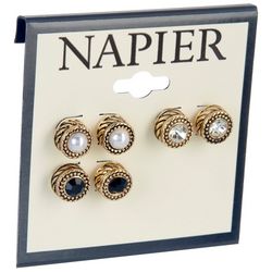 Napier 3 Piece Round Stud Earring Set