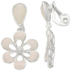 Napier Flower Blossom Silver Tone Clip On Dangle Earrings