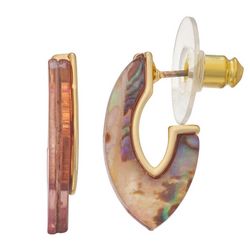 Napier 20mm Abalone Post Top Gold Tone C-Hoop Earrings