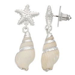 Napier Starfish & Shell Silver Tone Dangle Earrings