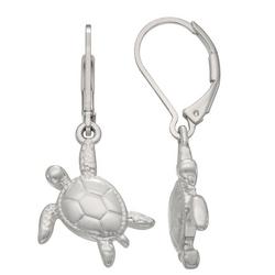 Sea Turtle Silver Tone Dangle Earrings