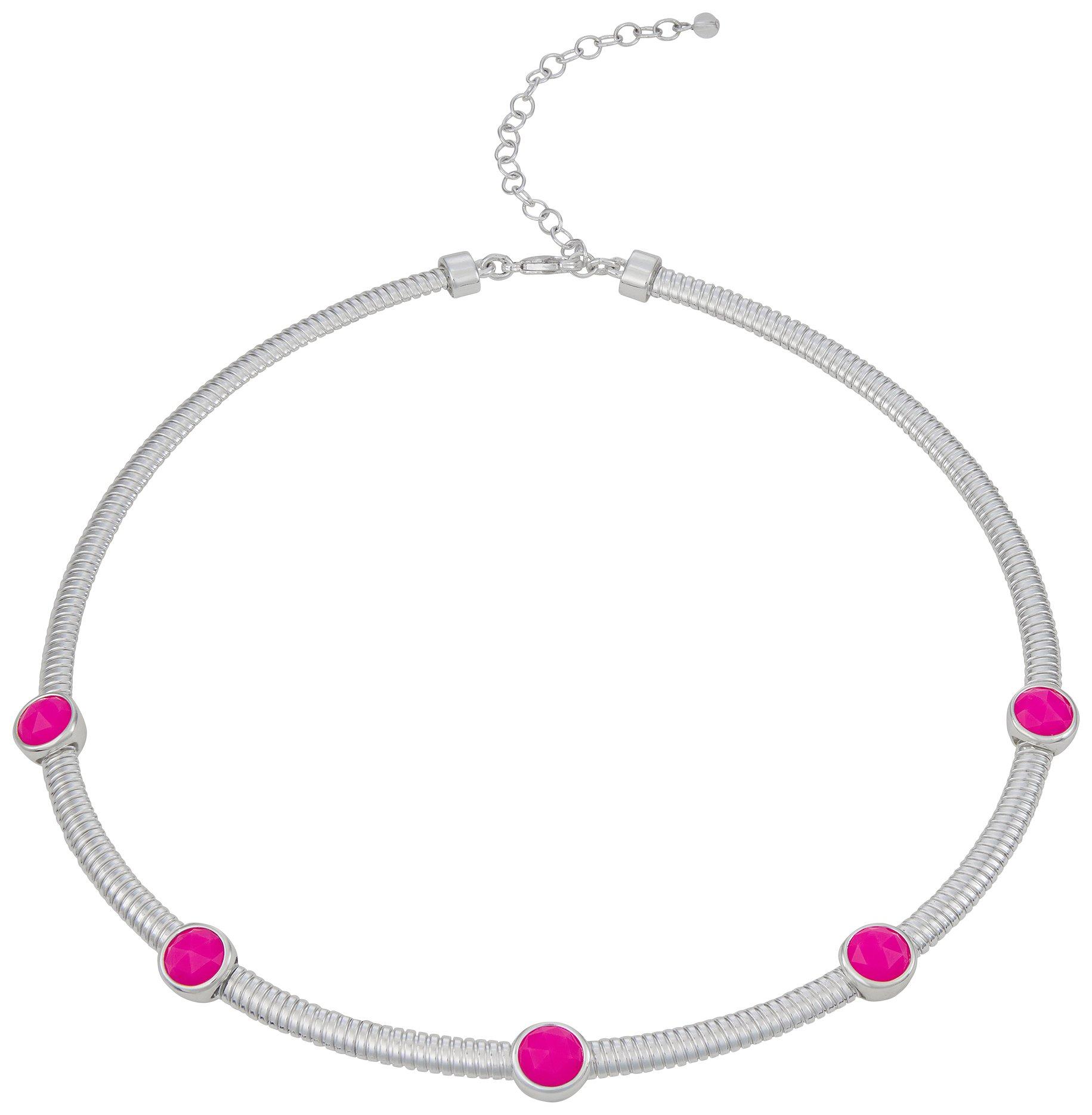 Napier Faceted Embellishments Silver Tone Chain Necklace