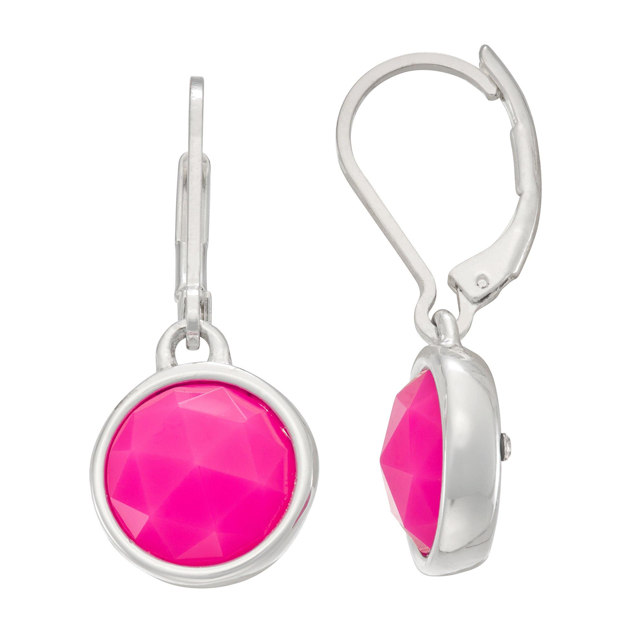 Faceted Charm Silver Tone Dangle Earrings