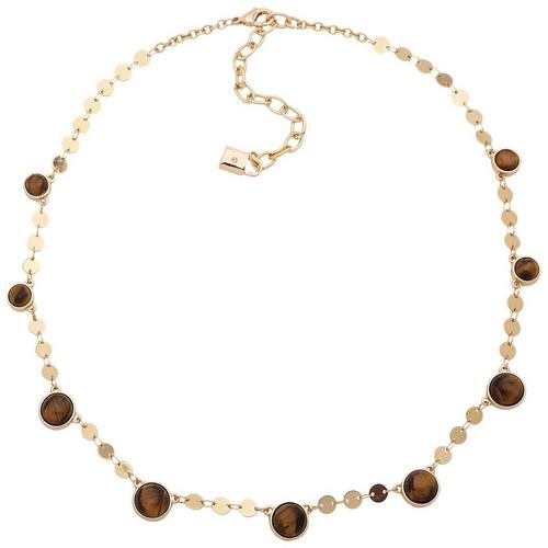 Chaps Tigerseye Disc Gold Tone Collar Necklace