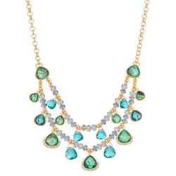 2-Row Beaded Teardrop Cabochons Frontal Necklace