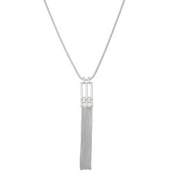 Napier Long Fringe Pendant Silver Tone Chain Necklace
