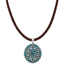 Chaps Turquoise Blue Round Pendant Necklace