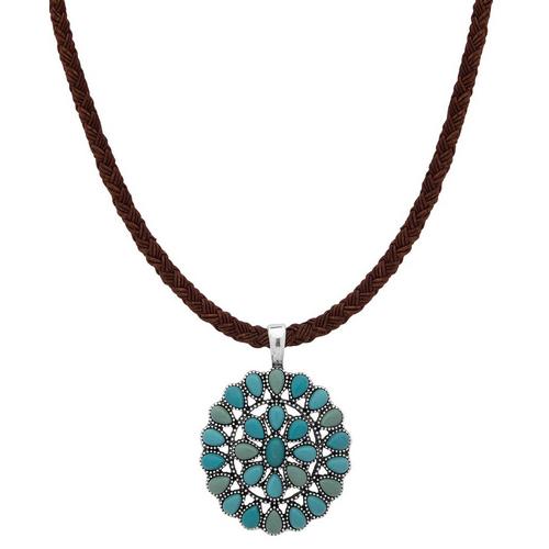 Chaps Turquoise Blue Round Pendant Necklace