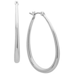 Chaps Silver Tone Tubular Oval Hoop Earrings