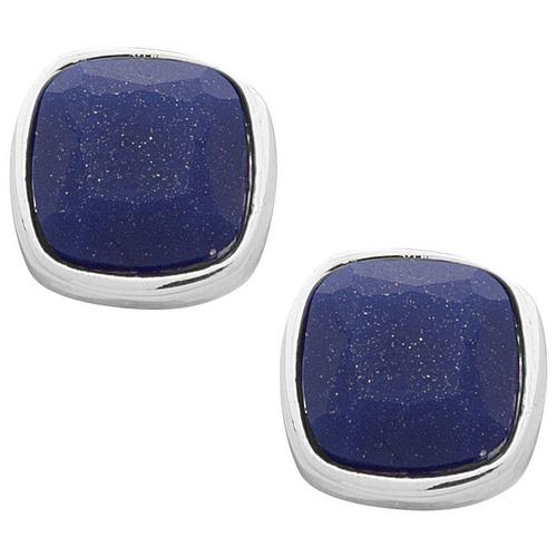 Chaps Silver Tone Blue Square Stud Earrings