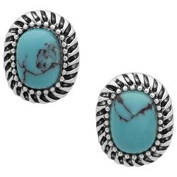 Chaps Turquoise Blue Oval Stud Silver Tone Earrings