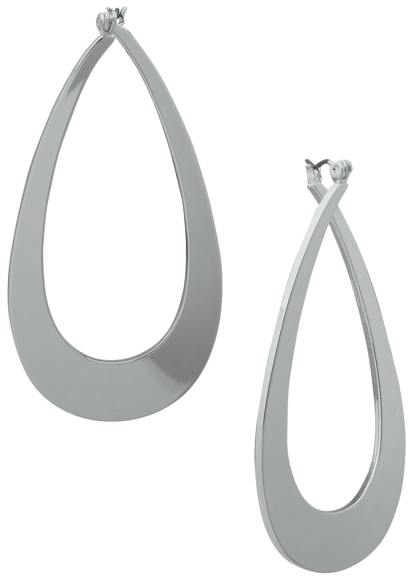 60MM Open Oval Silver Tone Hoop Earrings