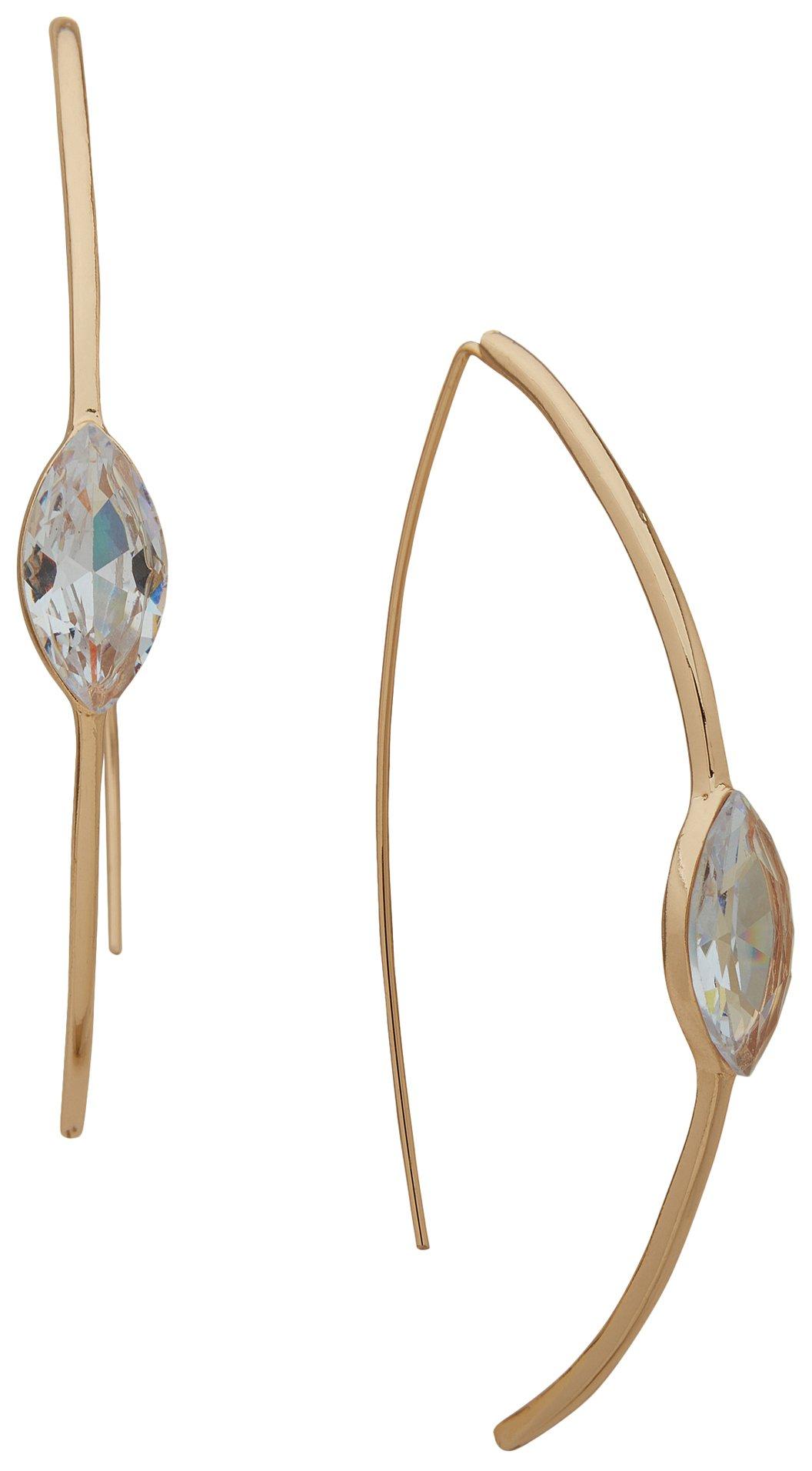 Nine West Marquise Rhinestone Gold Tone Threader Earrings